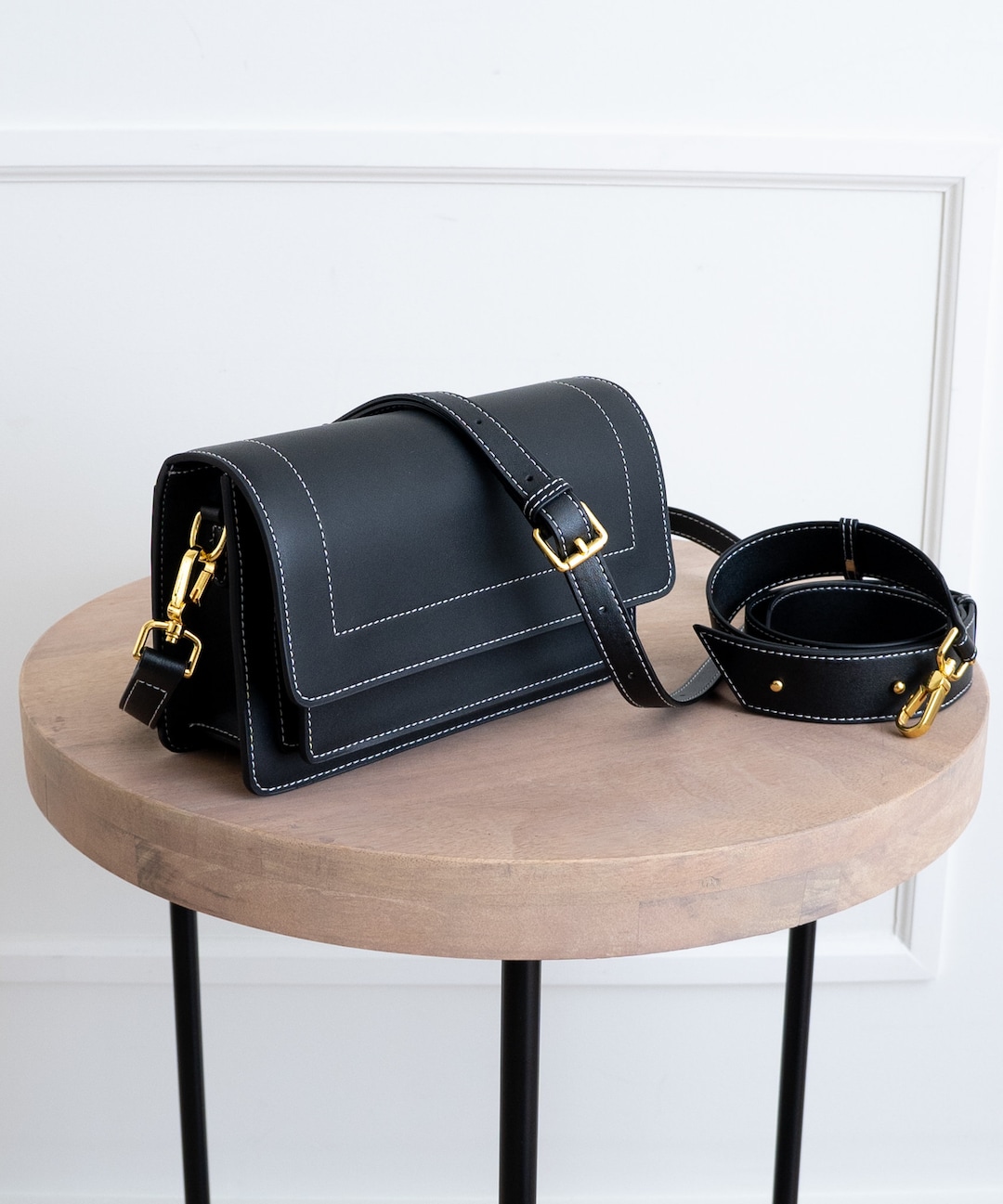 Black Genuine Leather Purse Crossbody or Shoulder Carry Etsy