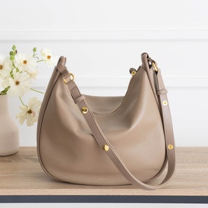 Genuine Leather Hobo Bag Purse Biscotti Crossbody or Shoulder High Quality, Durable, Minimal and Modern USA Seller AA1-001-02-FAX image 7