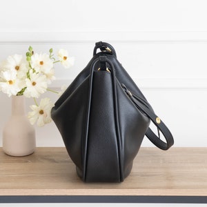 Genuine Leather Hobo Bag Purse Black Crossbody or Shoulder Carry High Quality, Durable, Minimal and Modern USA Seller AA1-001-01-FAX image 5