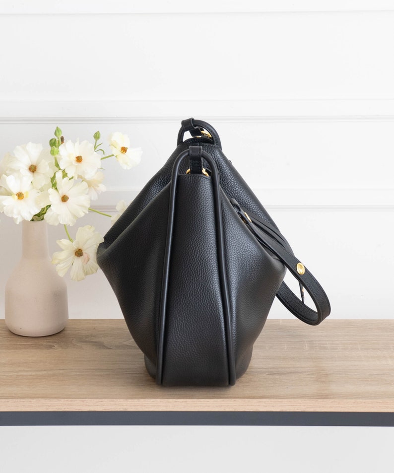 Genuine Leather Hobo Bag Purse Black Crossbody or Shoulder Carry High Quality, Durable, Minimal and Modern USA Seller AA1-001-01-FAX image 5