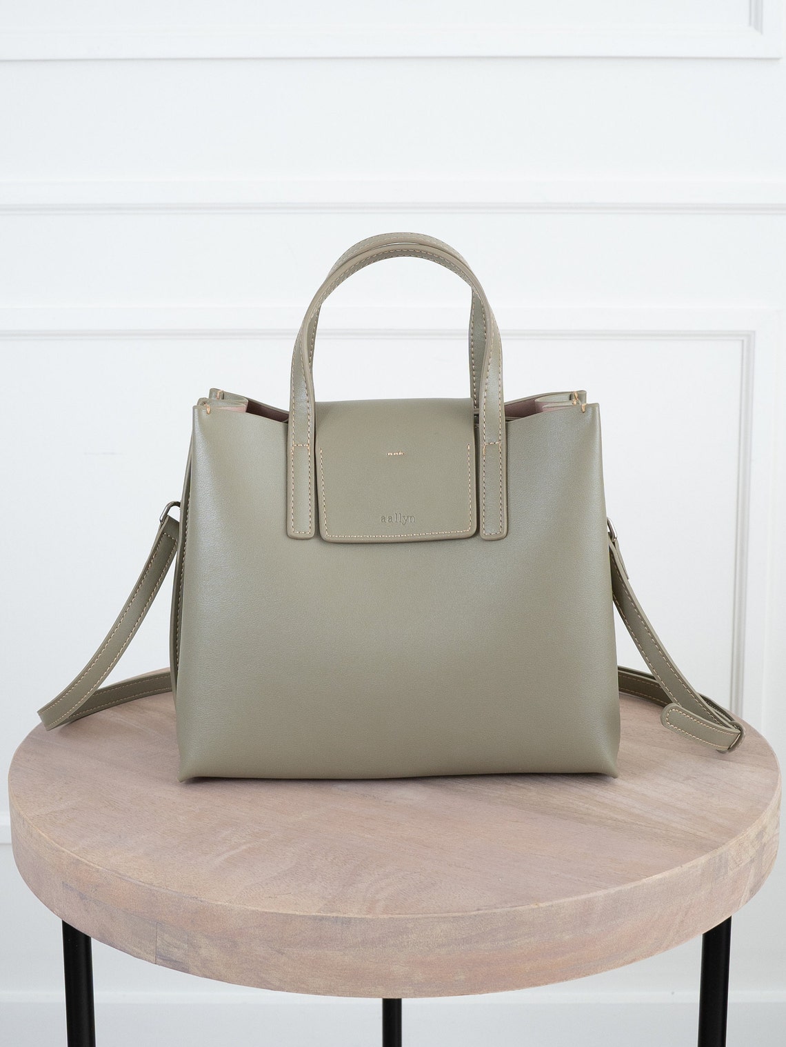 Moss Green/khaki Genuine Leather Medium Satchel Bag - Etsy