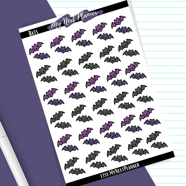 Bats Icon Stickers, Cute Kawaii Bats Icon Stickers, Bullet Journal Stickers, Calendar, Scrapbook, Stationary and Notebook Stickers