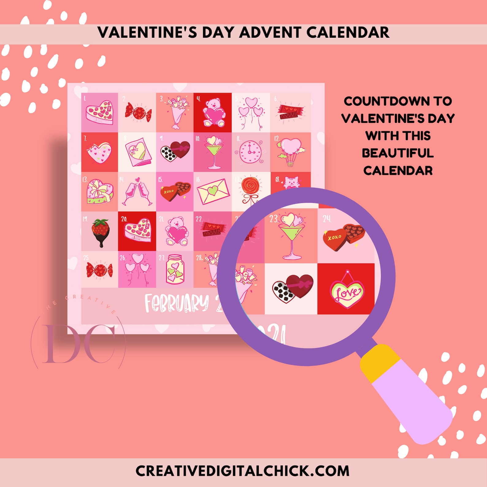 Valentines Day Advent Calendar Printable Calendar Valentines Etsy