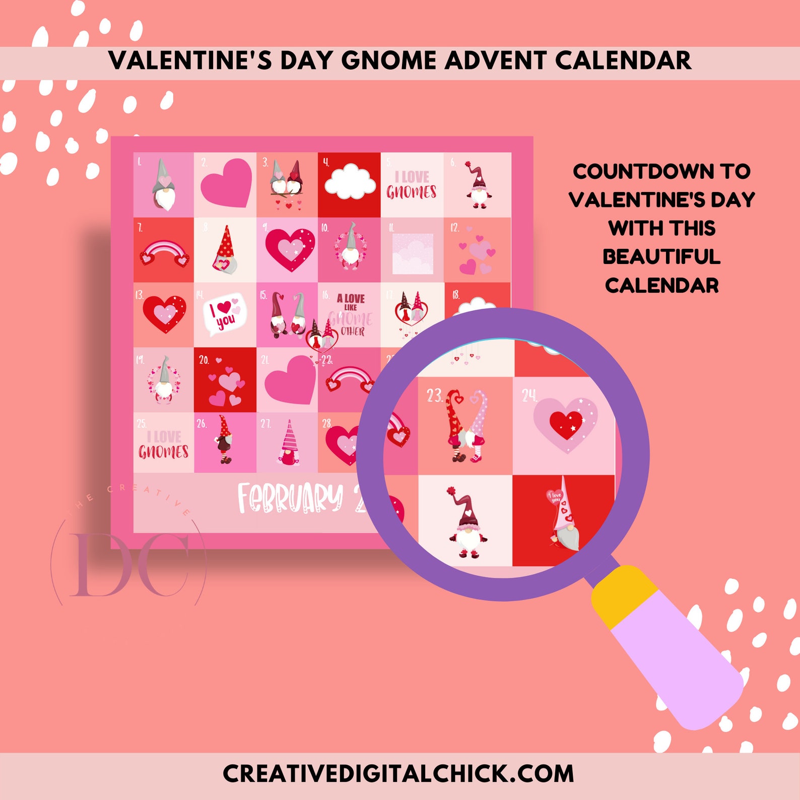 Valentines Day Advent Calendar Printable Calendar Valentines  Etsy