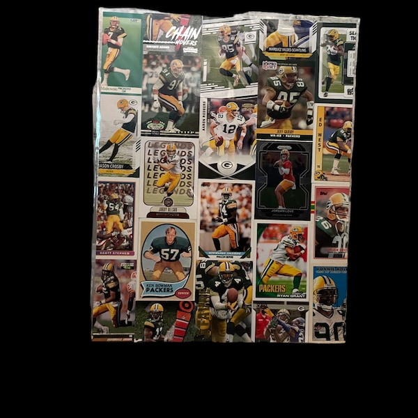 Green Bay Packers one-of-a-kind wall hanging. Fits 11x14 frame. Made from real football cards.