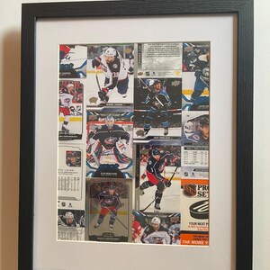 Columbus Blue Jackets wall decor made from real hockey cards. Fits 11x14 frame (not included). One-of-a-kind gift!