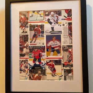 Washington Capitals Wall Decor made from real hockey cards. Fits 11x14 frame. Frame not included. One-of-a-kind gift.