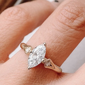 0.80 Carat Unique Vintage Style Marquise Cut Diamond Ring, Gold Engagement Ring with High Quality GIA Certified Natural Marquise Cut Diamond