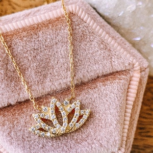 Solid Gold Diamond Lotus Necklace, Boho Yoga Pendant