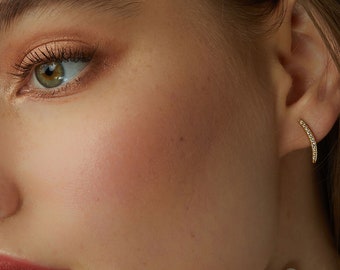 Delicate Half Moon Gold and Diamond Earrings in 14K or 18K Yellow Gold