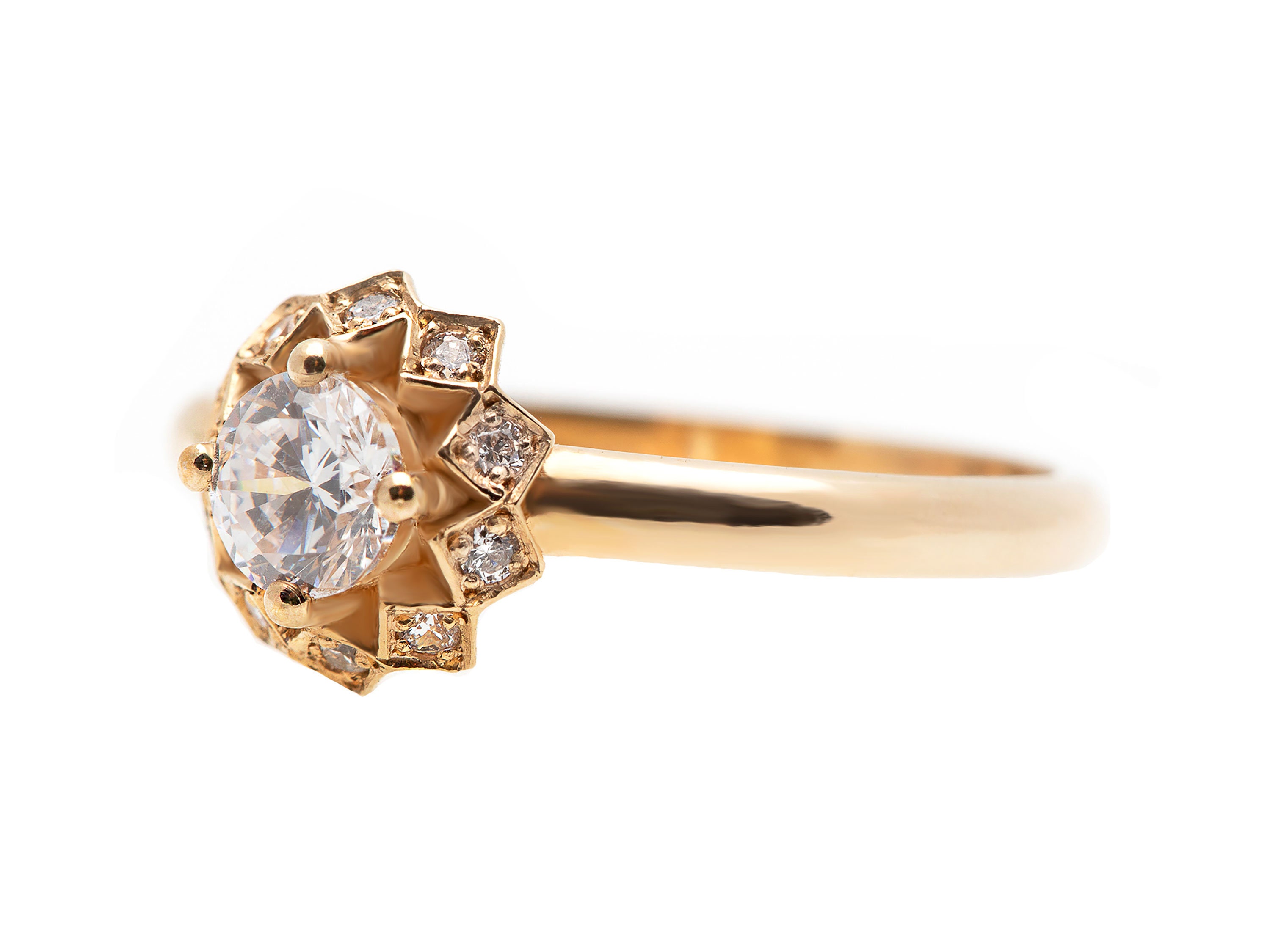 14K Yellow Gold Geometric Flower Shape Engagement Ring With Lab Created