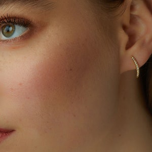 Delicate Half Moon Gold and Diamond Earrings in 14K or 18K Yellow Gold image 4