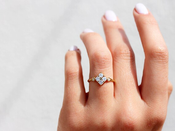 14K Yellow Gold Four Diamonds Cluster Ring in a Kite Shape Unique Engagement Ring Etsy Canada