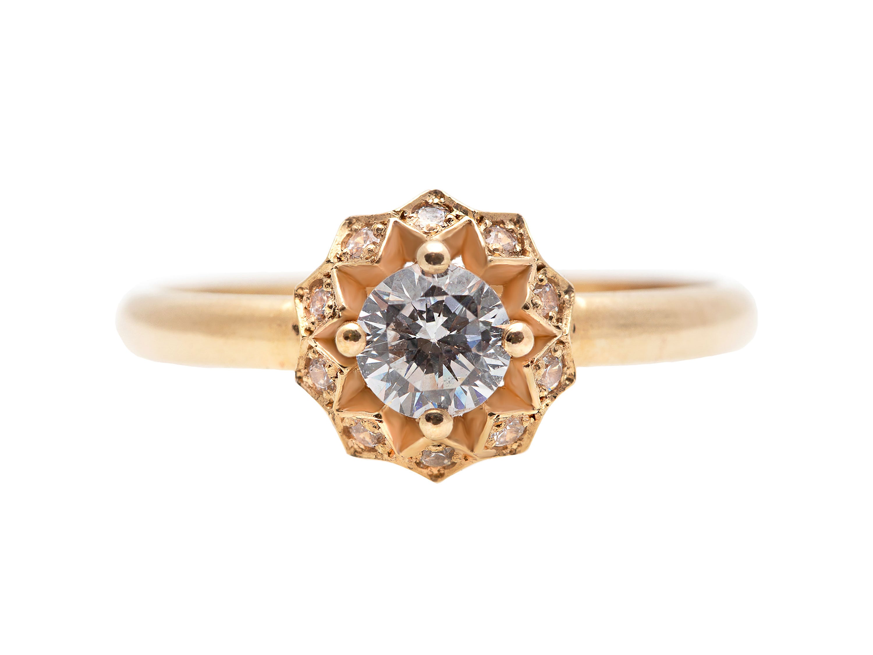 14K Yellow Gold Geometric Flower Shape Engagement Ring With Lab Created