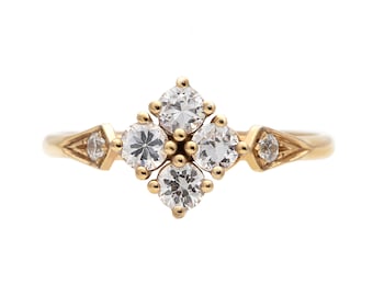 Kite Shaped 18K Yellow Gold Engagement Ring with Four Diamonds