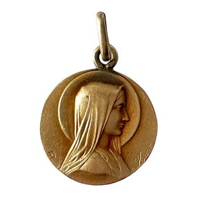 Vintage St Bernadette Medal Pendant: Gold Plated Catholic Charm