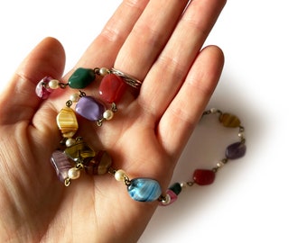Vintage 1950s Colourful Agate Stone Polished Necklace