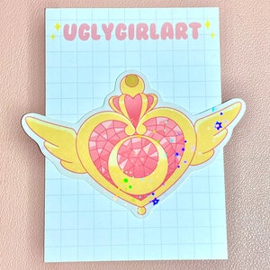 Sailor moon crisis brooch sparkling holographic vinyl sticker