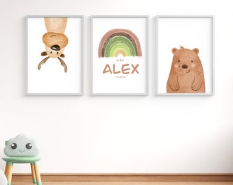 Nombre personalizado. Arte del nombre del bebé. Impresión de Boy Girl . Arte mural. conjunto de tres carteles. Descarga digital de Nursery Decor
