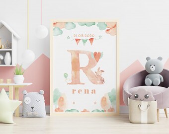 Arte con nombre de bebé. Nombre personalizado. Lámina para niño o niña. Decoración de pared. Descarga digital para habitación infantil.