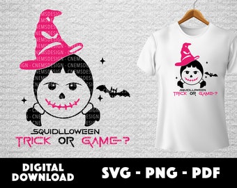 Halloween SVG, Muñeca de juego de calamar de Halloween, Juego de calamar SVG, Juego de calamar, Descarga instantánea, PNG, Archivo cortado, Silueta, Paquete Svg,Pdf,