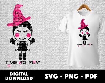 Halloween SVG, Muñeca de juego de calamar de Halloween, Juego de calamar SVG, Juego de calamar, Descarga instantánea, PNG, Archivo cortado, Silueta, Paquete Svg,Pdf,