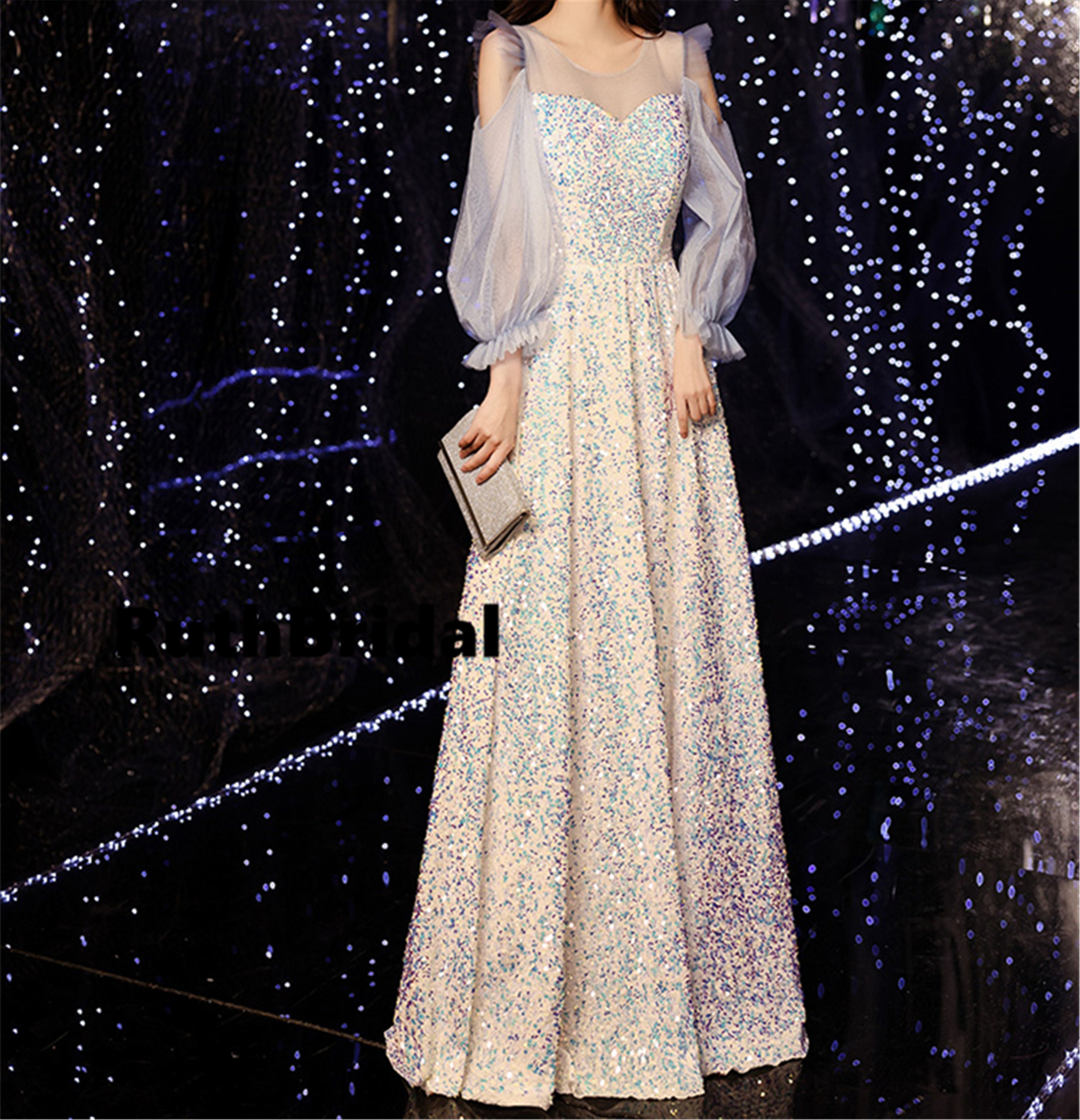 light blue sequin gown