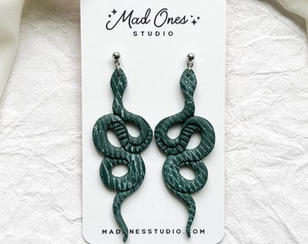 Snake Earrings, Serpent, Polymer Clay, Magic Accessories, Witchy Earrings, Handmade, Dangle Earrings, Wizard, Holiday Gift, Gift for Her