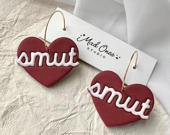 Smut Hoop Earrings, Book Lover Earrings, Romantasy Readers, Gifts for Her, Handmade, Dangle Earrings, Fantasy Romance, Valentines earrings