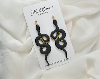 Snake Earrings, Serpent, Polymer Clay, Magic Accessories, Witchy Earrings, Handmade, Dangle Earrings, Spooky, Wizard, Holiday Gift, For Her