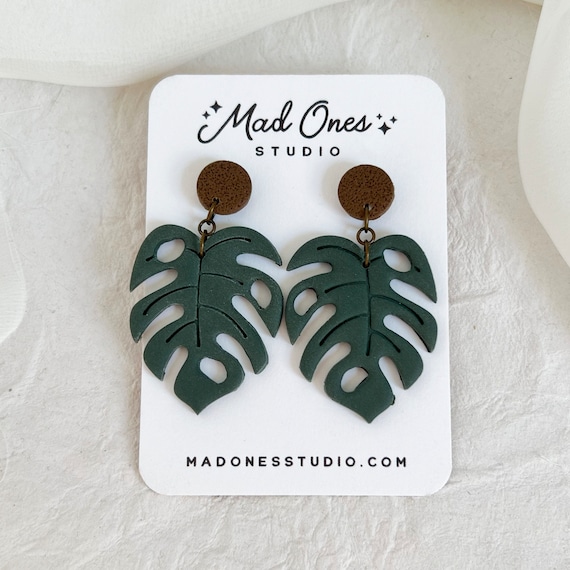 Monstera Earrings, Forest Green, Handmade Polymer Clay Earrings, Plant  Earrings, Plant Mom, Holiday Gift, Botanical, Gift for Her