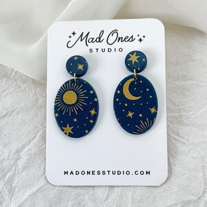 Hemelse Oorbellen, Zon, Maan, Sterren, Ovaal, Tovenaar Oorbellen, Polymeer Klei, Magische Accessoires, Heks, Tovenaar, Bungel Oorbellen, Vakantie Cadeau