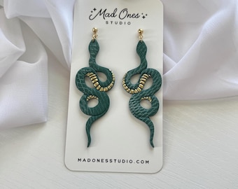 Snake Earrings, Serpent, Polymer Clay, Magic Accessories, Witchy Earrings, Handmade, Dangle Earrings, Wizard, Holiday Gift, Gift for Her