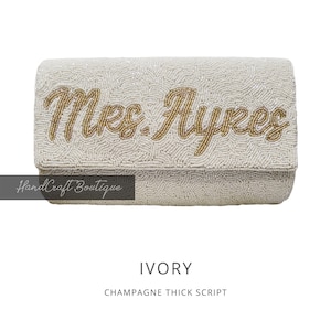 Monogram clutch, Customized Name Clutch, Bride Clutch, Handmade beaded clutch,  Custom beaded clutch, MRS. Half Barrel Custom Beaded Clutch