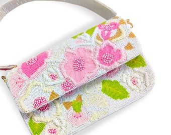 Bloemdessin Hand Beaded clutch bag, kleurrijke clutch, Beaded portemonnee, Zomertassen, bruiloft portemonnee, Avond zwarte portemonnee, Floral Bead Clutch