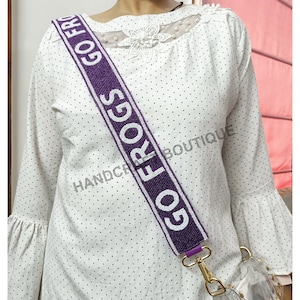 Go frogs strap, RED RAIDERS Game Day Purse strap, Customized beaded strap, College bag strap, Beaded gameday strap, Football Beaded straps