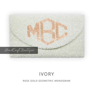 Monogram clutch, Customized Name Clutch, Bride Clutch, custom bride purse,  Custom beaded clutch, Half barrel name bags, Monogram purse