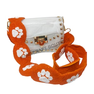GameDay beaded strap, Clemson tigers strap, Customized beaded strap, College Custom bag strap, Beaded game day strap, Stadium Beaded strap