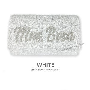 Monogram clutch, Customized Name Clutch, Bride Clutch, Handmade beaded clutch,  Custom beaded clutch, MRS. Half Barrel Custom Beaded Clutch
