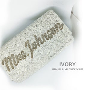 Monogram clutch, Customized Name Clutch, Bride Clutch, Handmade beaded clutch,  Custom beaded clutch, MRS. Half Barrel Custom Beaded Clutch