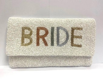 Monogram clutch, Customized Name Clutch, Bride Clutch, Handmade beaded clutch,  Custom beaded clutch, custom White bridal wedding purse