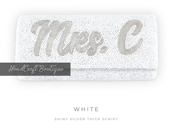 Custom Mrs Clutch Purse, Personalized Clutch Bag, Custom Seed Bead Clutch Bag, Beaded Clutch, Beaded Purse, Bachelorette Bride Clutch