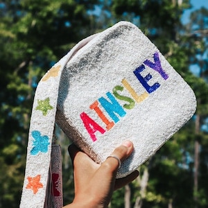 Beaded box bag, Monogram clutch, Customized Name Clutch, Bride Clutch, Handmade beaded clutch,  Custom beaded clutch, Half barrel name bags