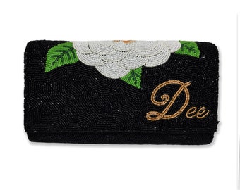Bridal Seed Bead Clutch Bag, Bachelorette Clutch Purse, Custom Wedding Clutch Bag, Personalized Beaded Clutch Bag, Wedding Party Clutch Bag