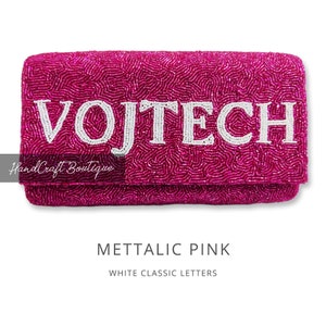 Monogram clutch, Customized Name Clutch, Bride Clutch, Handmade beaded clutch,  Custom beaded clutch, MRS. Half Barrel Custom Beaded Clutch