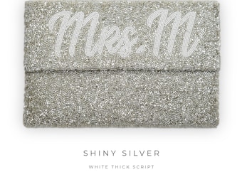 Monogram clutch, Customized Name Clutch, Bride Clutch, Handmade beaded clutch,  Custom beaded clutch, Beaded sling bridal bag