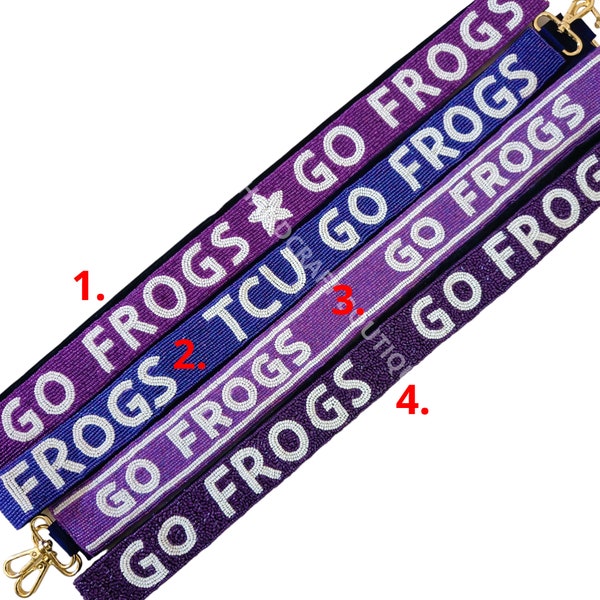TCU GO FROGS Beaded Game Day Purse strap, Customized beaded strap, College Custom bag strap, Beaded game day strap, Stadium approved strap,