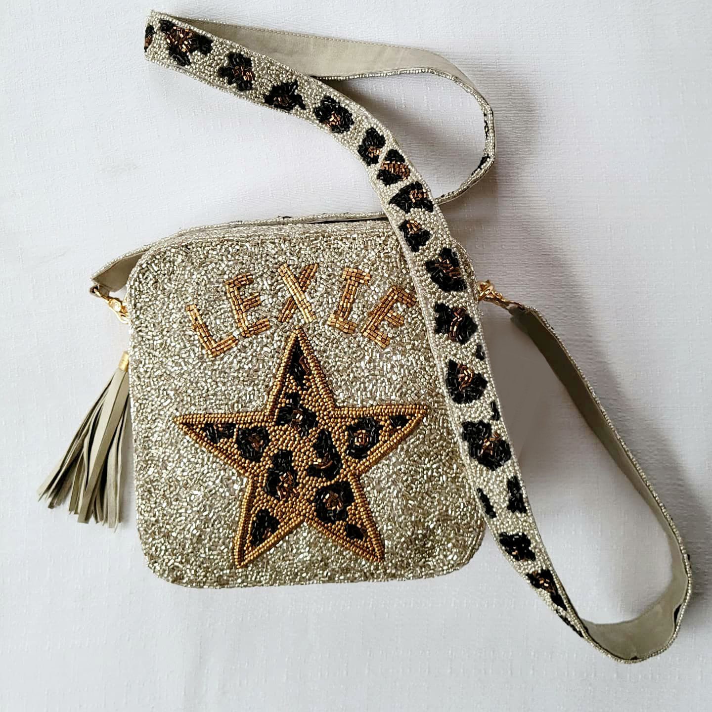 Beaded monogram clutch sale