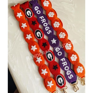 GameDay beaded strap, Clemson tigers strap, TCU Go frogs strap, Customized beaded strap, College Custom bag strap, Beaded game day strap