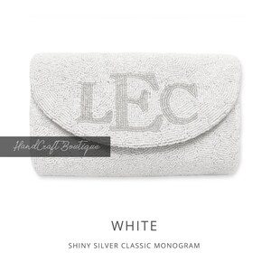 Monogram clutch, Customized Name Clutch, Bride Clutch, Handmade bead clutch,  Custom beaded clutch, Half barrel name bags, Bride white purse